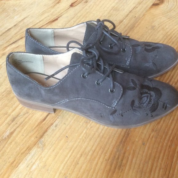 Esprit Shoes - Esprit Clara Charcoal Lace Up Menswear Inspired Oxford with Embroidery Size 9M